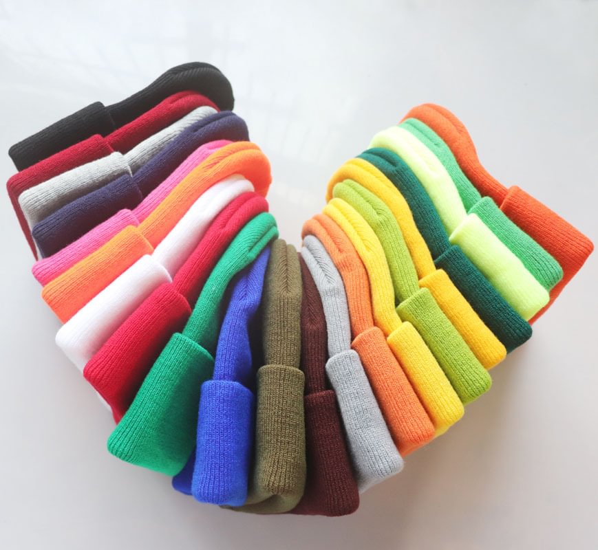 Solid Color Beanie Knitted Hat Wool Hat Non Brimmed Pullover Hat Crimping