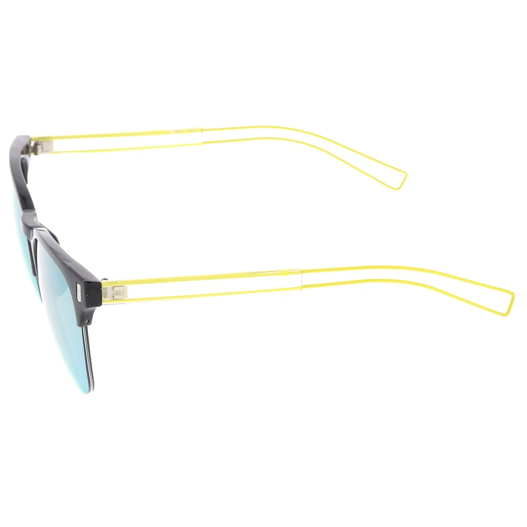 Semi Rimless Wire Hook Temples Square Colored Mirror Lens Horn Rimmed glasses 56mm
