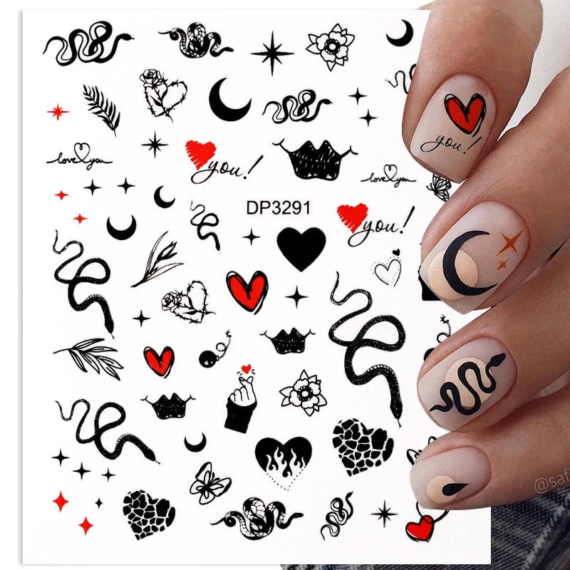 1 Pc Black Snake 3D Nail Stickers for Nails Geometry Animal Texture Design Manicure Dragon Nail Art Decals Sliders DIY Decor-Nail Inspo