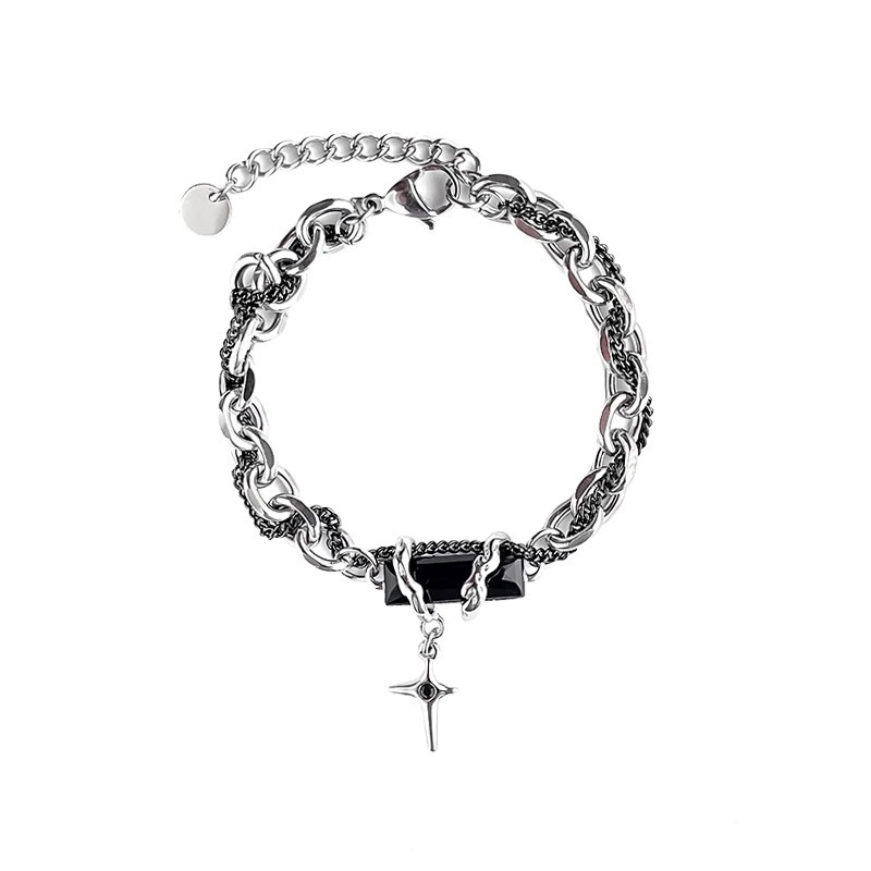 Sopula Men's Trendy Starburst Double Wrap Black Diamond Bracelet