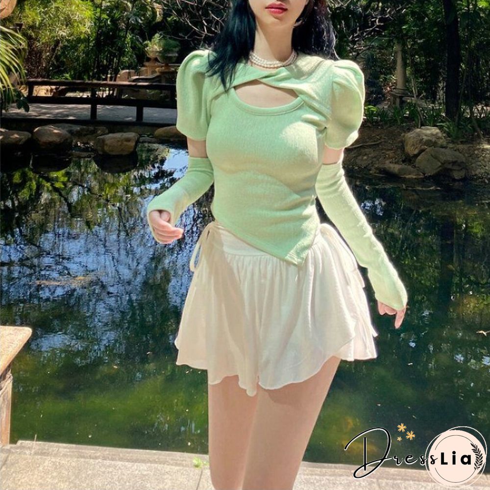 White fluffy mini skirt women kawaii drawstring pleated a-line short cute high waist