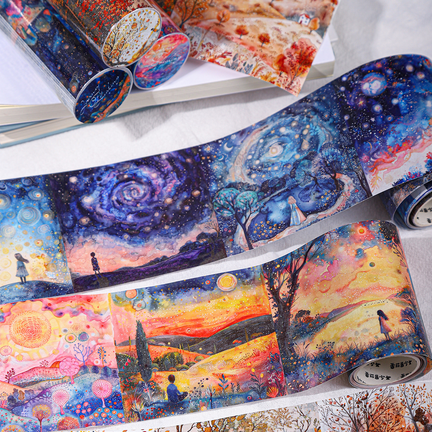 와시 테이프 - 80mm*200cm 힐링 저니 시리즈 빈티지 트리하우스 식물 별 풍경