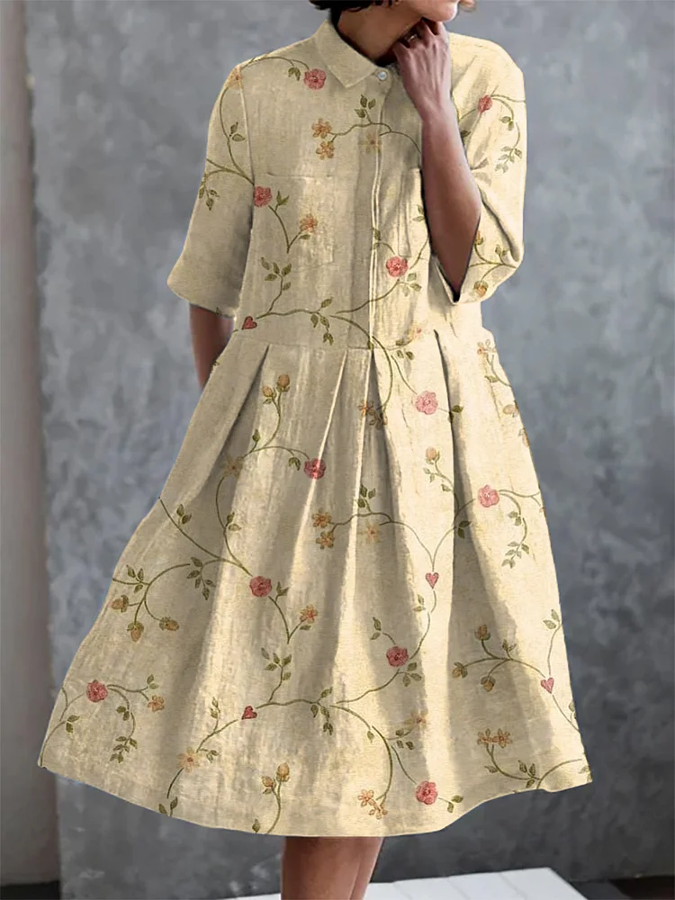 Vintage Floral Print Casual Elegant Pocket Half Sleeve Dress