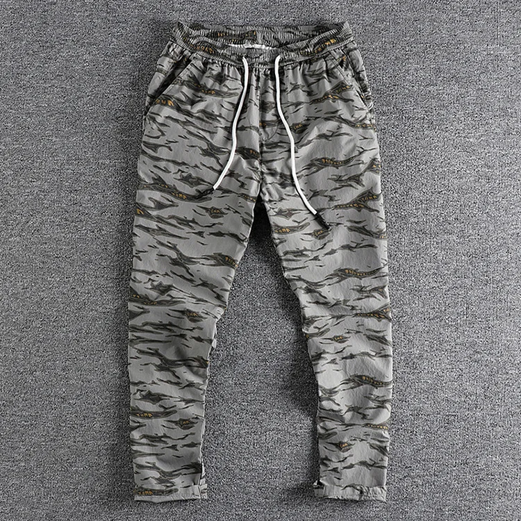 Men's Quick-Drying Cotton Washed Camouflage Drawstring Waist Casual Pants