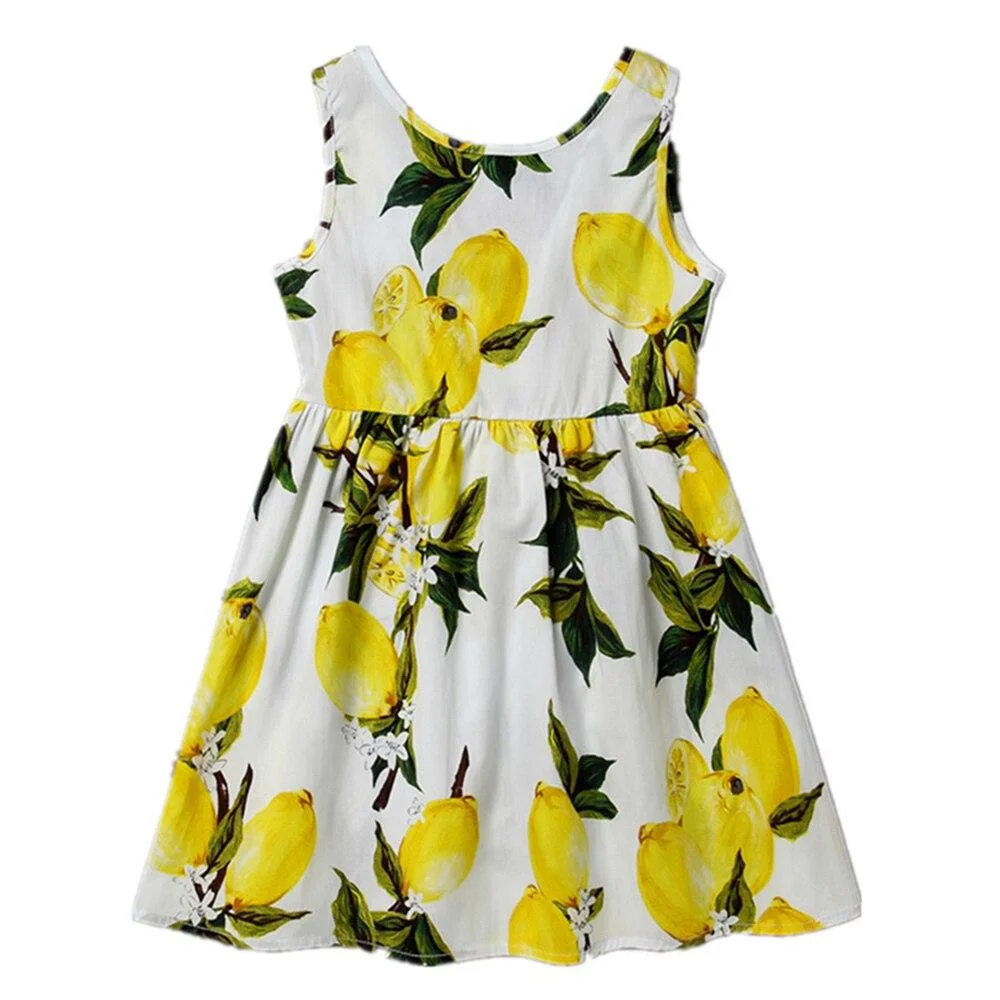 Kids Dress Summer Girl Flower Print Bowknot Back Straps Princess Dress Children Sleeveless Cotton Dresses Baby Girls Clothes