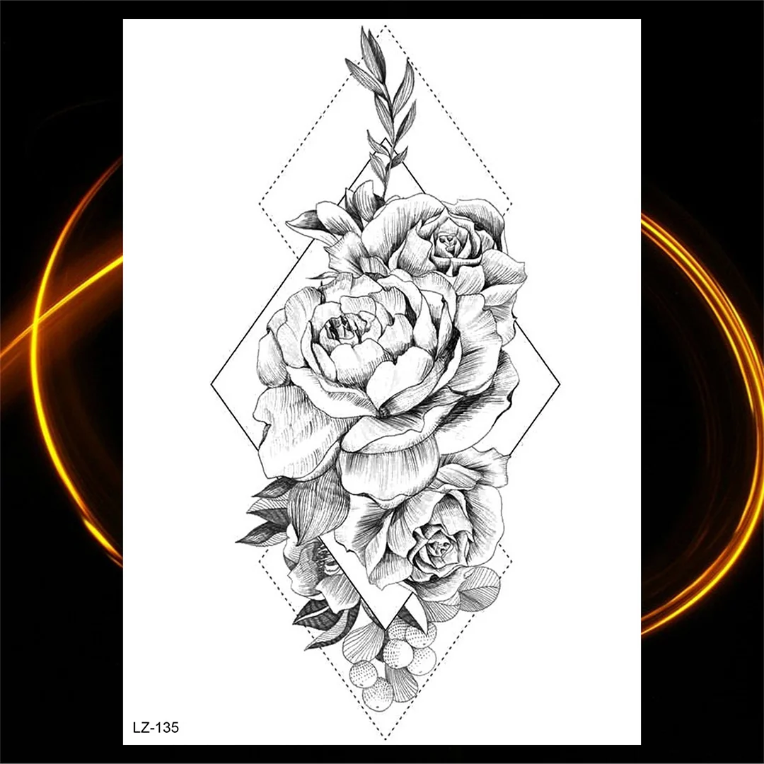 Sdrawing Black Rose Flower Compass Temporary Tattoos For Girl Men Skull Cross Butterfly Fake Tattoo Sexy Thigh Waterproof Tatoo
