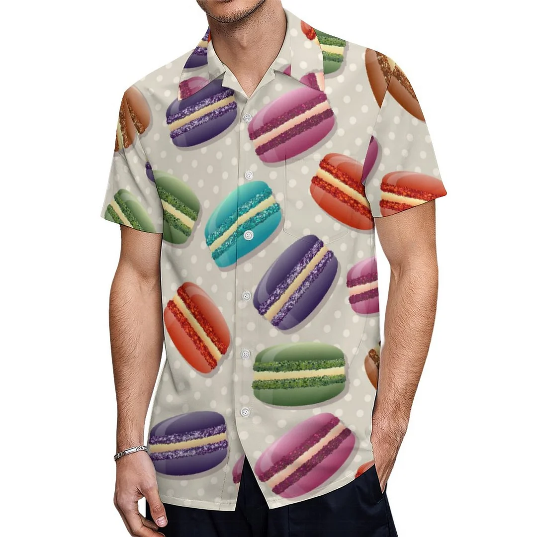 Short Sleeve Girly French Macaron Hawaiian Shirt Mens Button Down Plus Size Tropical Hawaii Beach Shirts