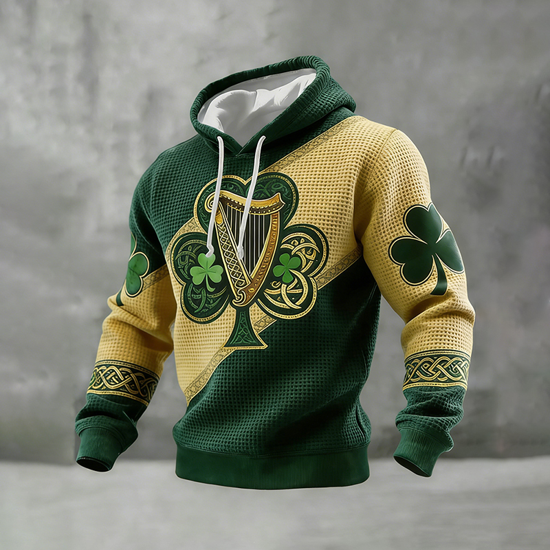 Men's St. Patrick's Day Celtic Harp Cross Print Casual Hoodie artswardrobe