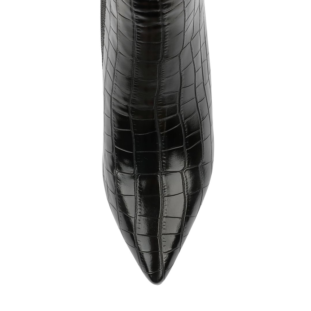 100mm Women's Fashion Zipper Leather High Heels Knee Boots Red Bottom Shoes-MERUMOTE