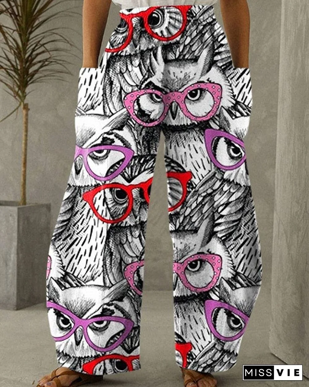 Women's Owl Print Vintage Casual Loose Pants S-5XL