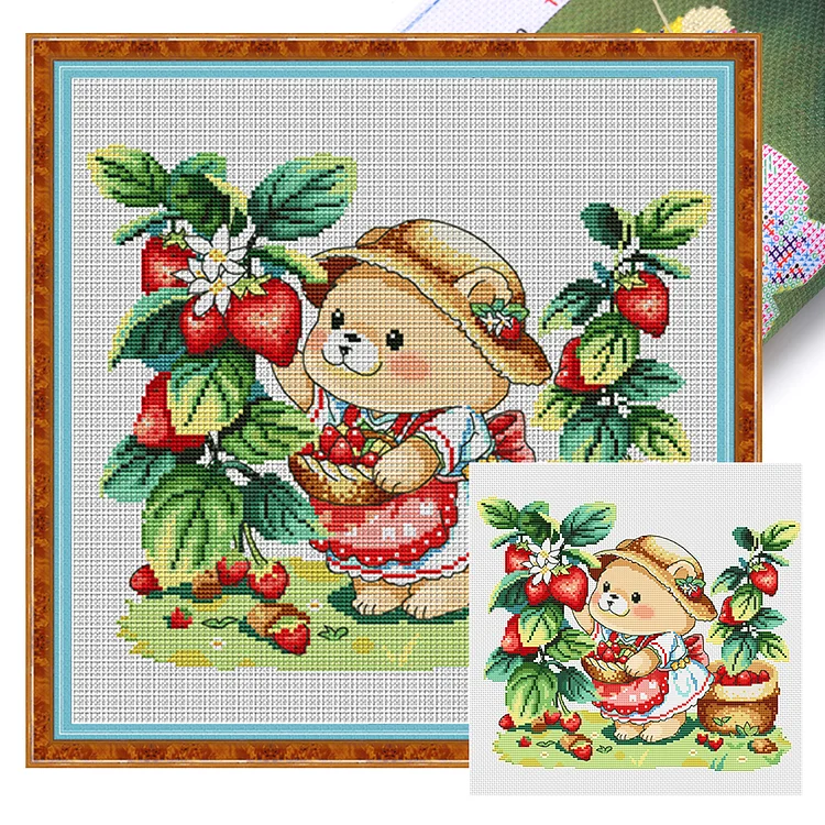Spring-Floral Cute Rabbit And Bear 11CT (45*50CM) Stamped Cross Stitch gbfke