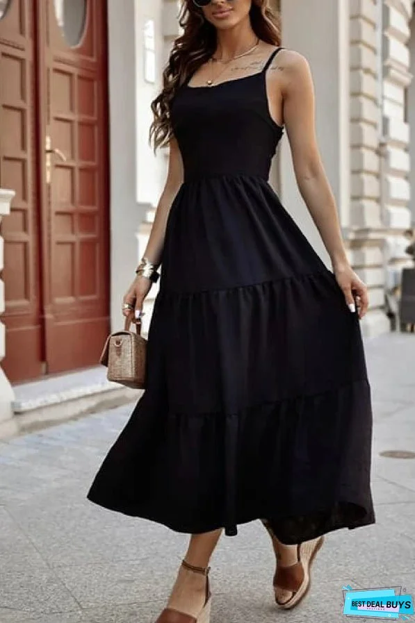 Oatmeal Crossover Backless Bodice Tiered Maxi Dress