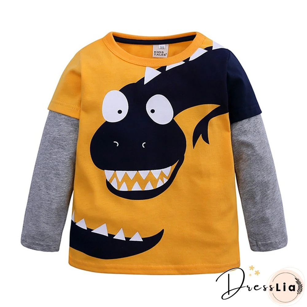 Cartoon Dinosaur Boys Long Sleeve T Shirt Children Kids Boys Spring Autumn Cotton Tops