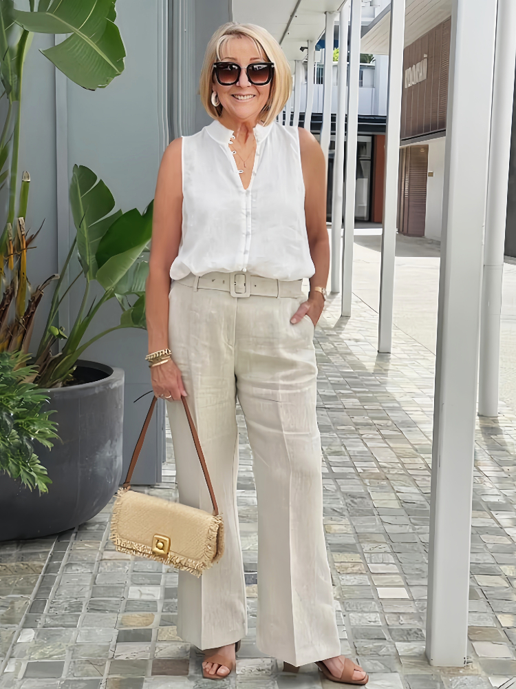 Plus Size Cotton And Linen Two-piece Pantsuit