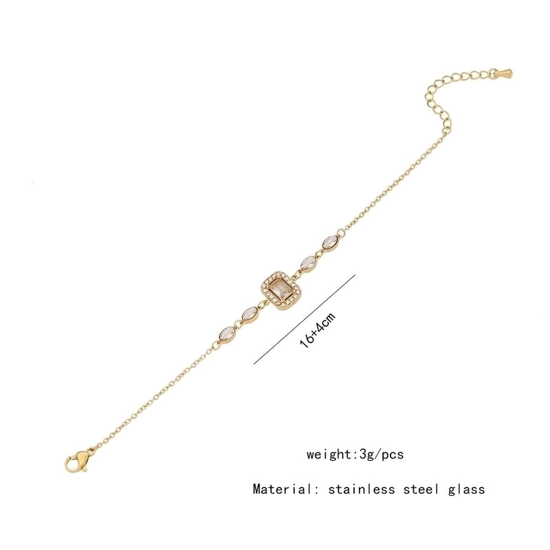 Stainless Steel 18K Gold Plated Romantic Solid Color Commute Plating Inlay Round Heart Shape Rectangle Artificial Rhinestones Bracelets