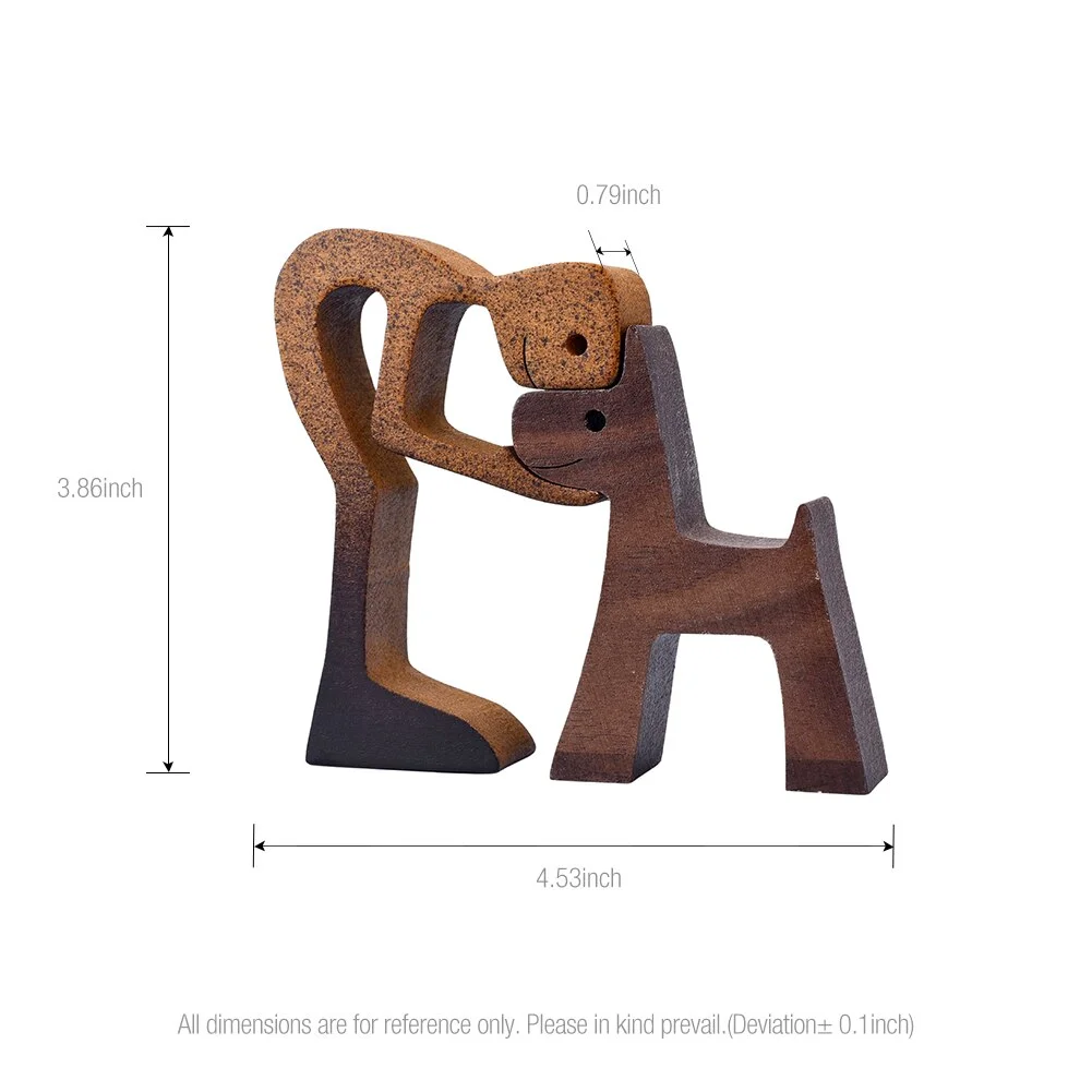 Handmade Wooden Sculpture Dog Figurines Craft Wood Home Decoration For Engraved Home Office Shelf Gift Natural
