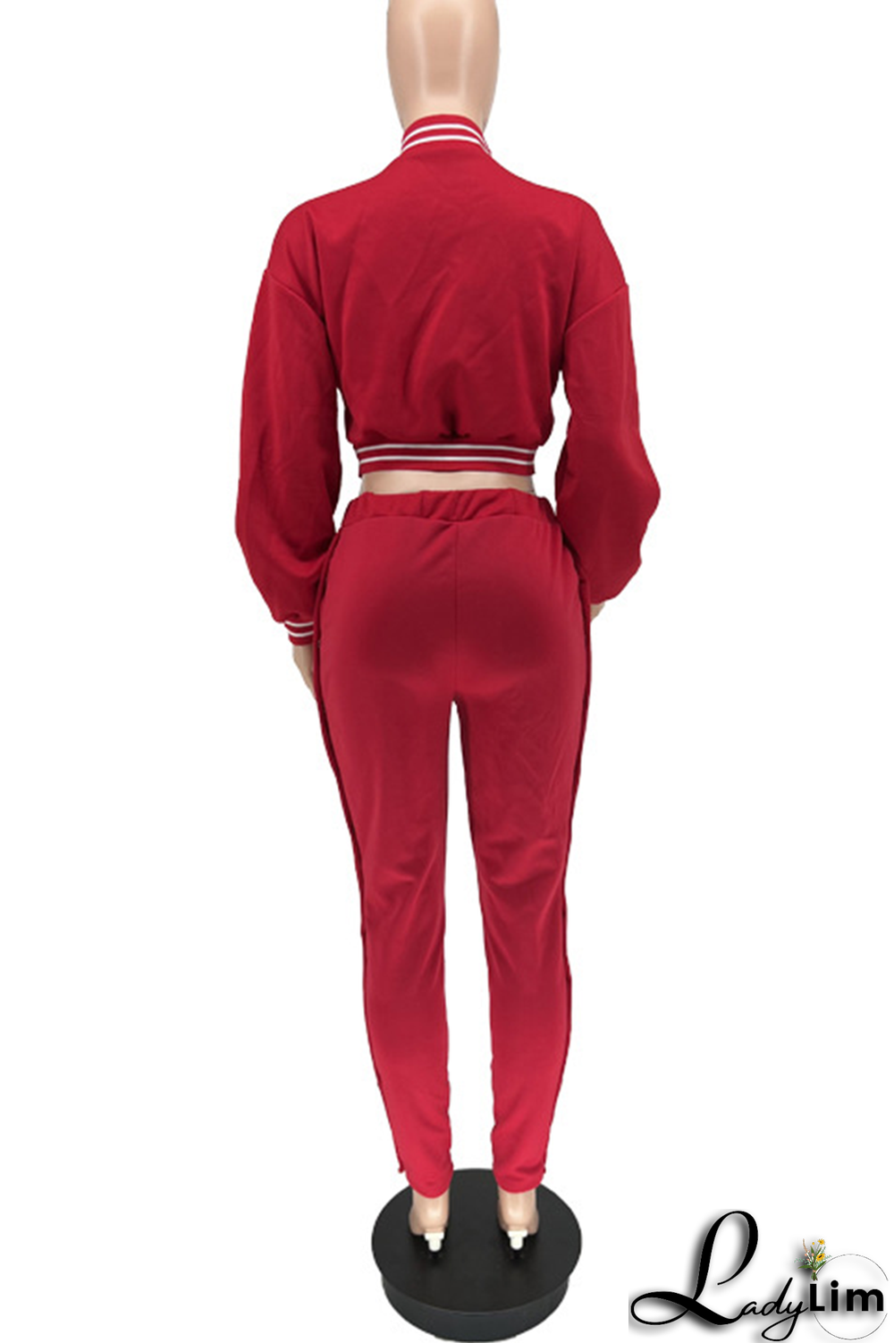 Red Casual Print Patchwork Mandarin Collar Nine Points Sleeve Two Pieces