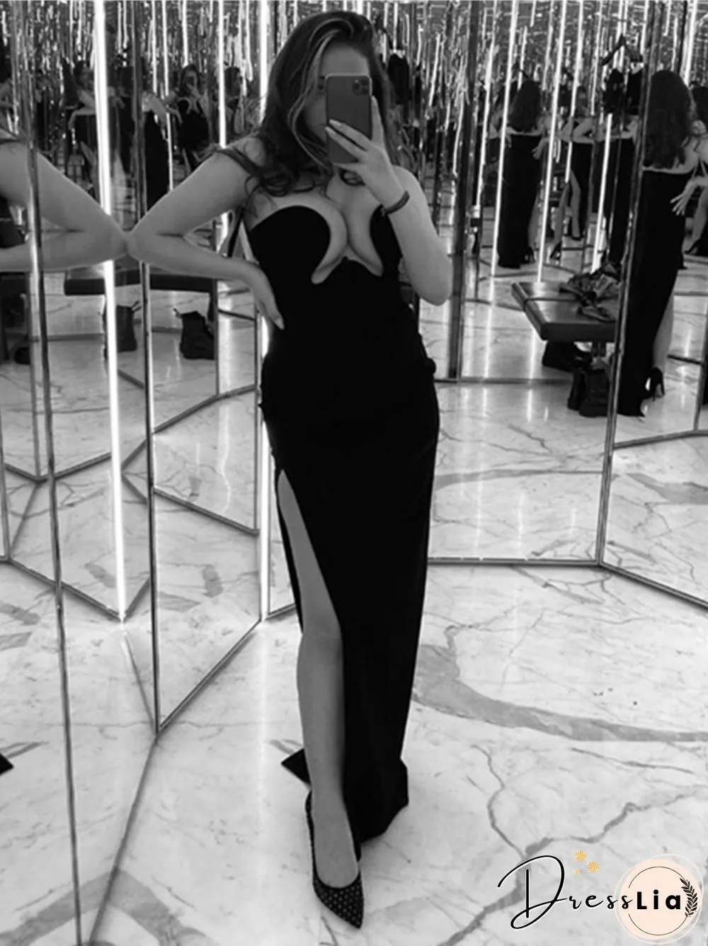 Womens Winter Sexy Strapless Backless Split Black Maxi Long Bodycon Bandage Dress Elegant