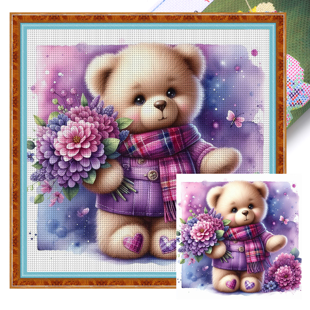 Flower Bear Full 11CT Pre-stamped Canvas(40*40cm) Cross Stitch