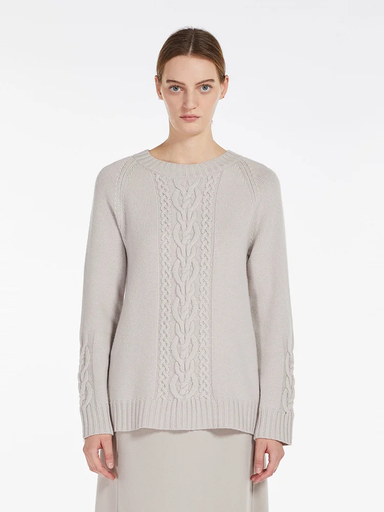 Cable-knit wool and cashmere sweater - ECRU