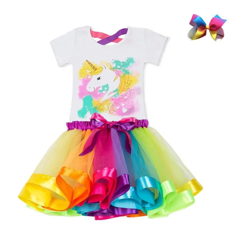 Unicorn Children's Clothing Sets Baby Girls Top+Skirt Summer Princess Party Tutu Rainbow Costume Kids Birthday Outfits Suits