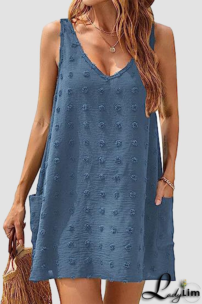Casual Vacation Solid Jacquard Pocket Fur Ball V Neck Beach Dresses