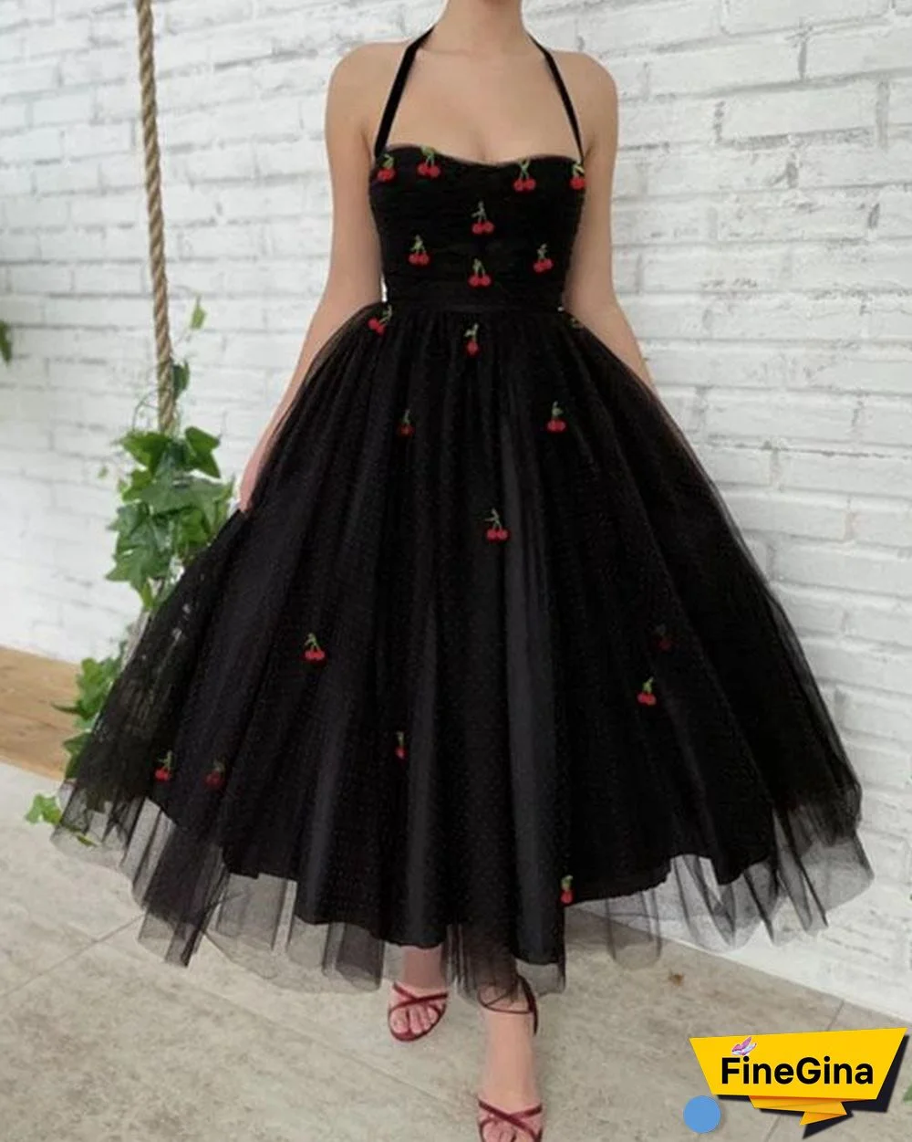 Black Sexy Cherry Midi Prom Dress