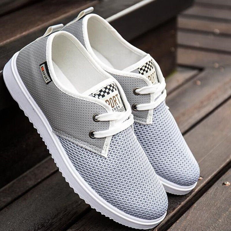 Men Shoes Summer Brand Fashion Men Casual Shoes Lightweight Breathable Men Sneakers Lace Up Gray White Black Red Tenis Man Shoes