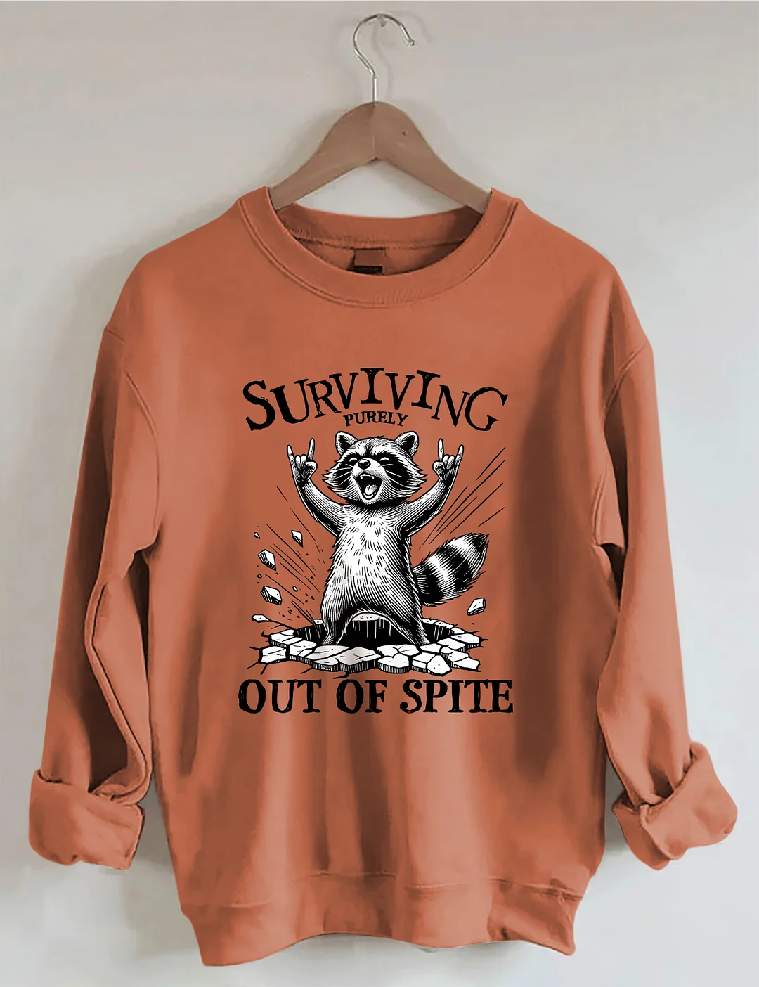 Surviving Purely Out Of Spite Raccoon Sweatshirt