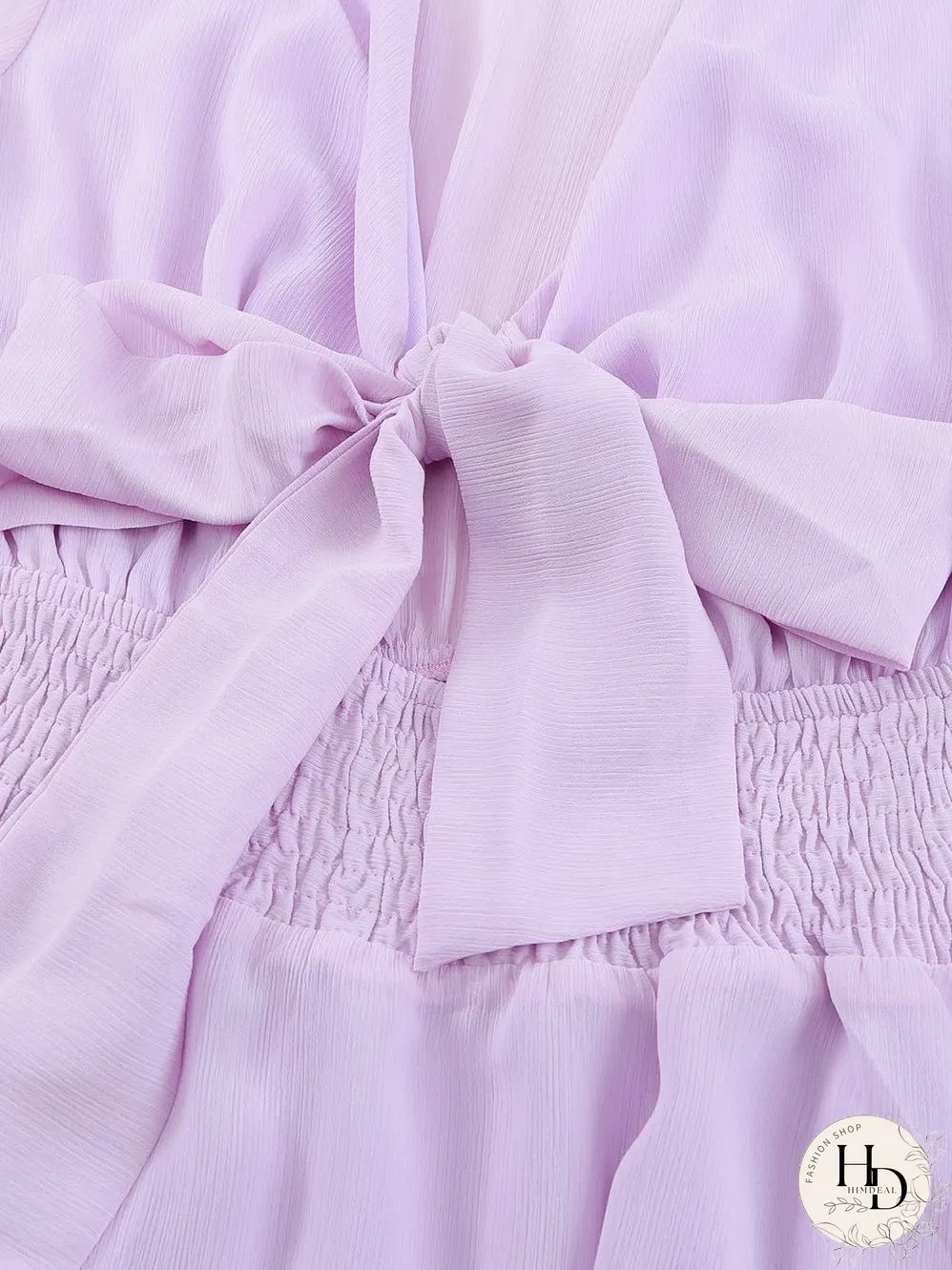 Lantern Sleeve Knotted Tiered Mini Dress with Deep V Neck