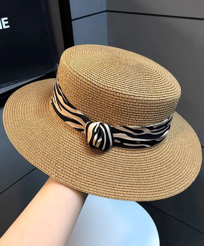 Women Khaki Versatile Straw Woven Cloche Hat