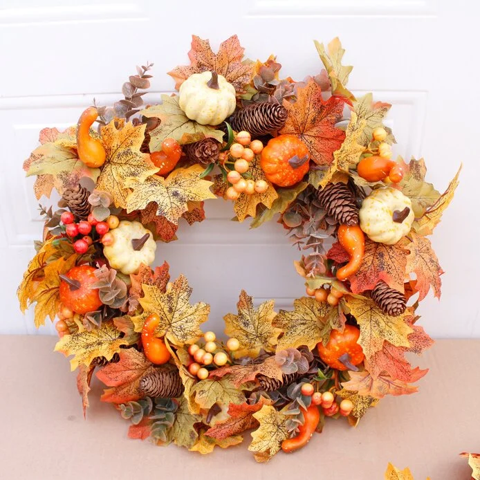 Maple Leaves And Pine Cones Pumpkin Wreath Outdoor Fall Wreath