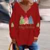 Women's Sequined Christmas Tree Print Long Sleeve T-Shirt