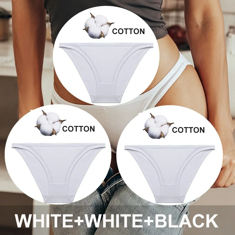 FINETOO 3PCS/Set Women Cotton Panties Sexy Lingerie Plus Size Underwear Low-Waist Briefs Female M-2XL Woman Hollow Out Pantys