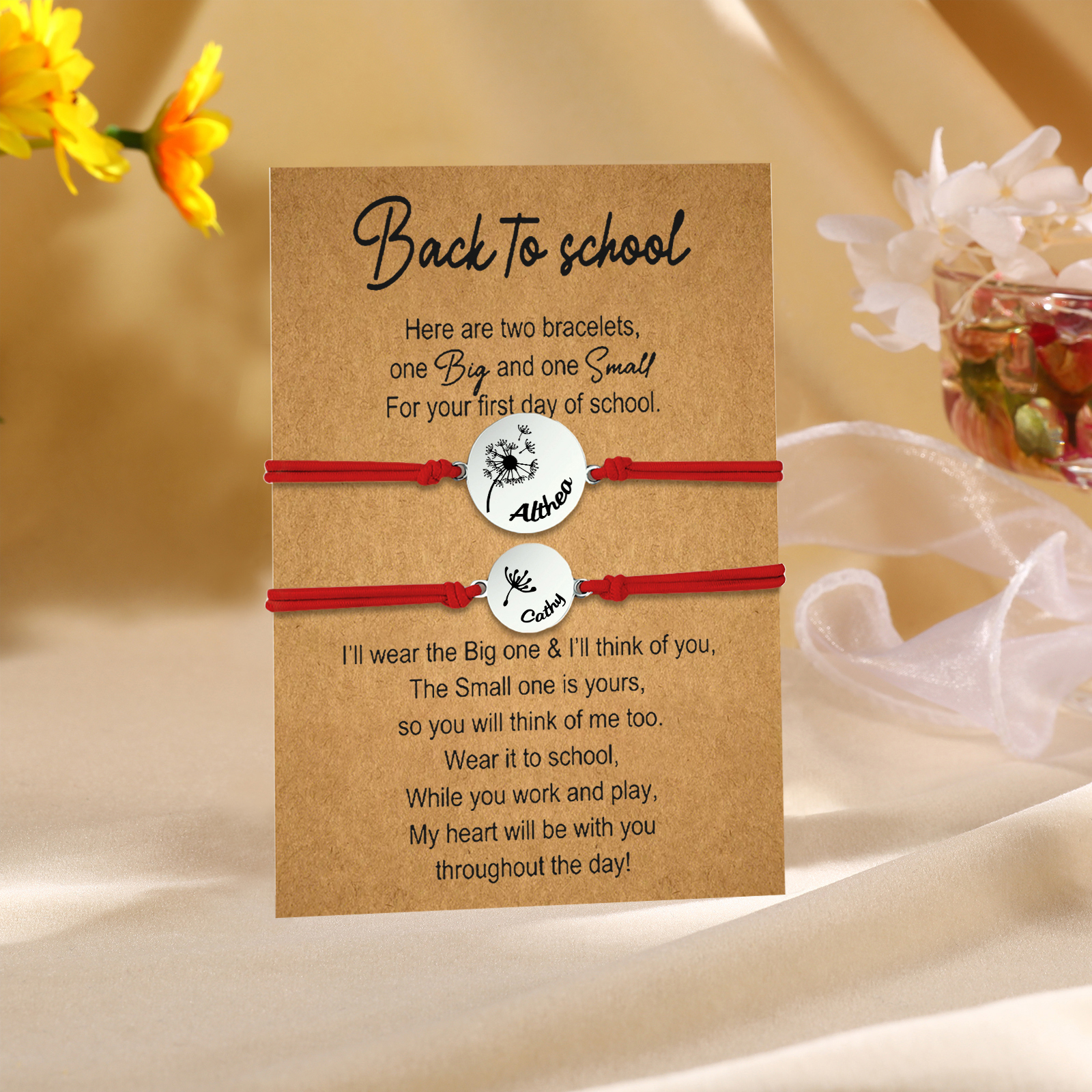 2 Pcs Dandelion Bracelet Set Custom 2 Names Adjustable Bracelets Back to School Gifts for Daughter-Jessemade AU