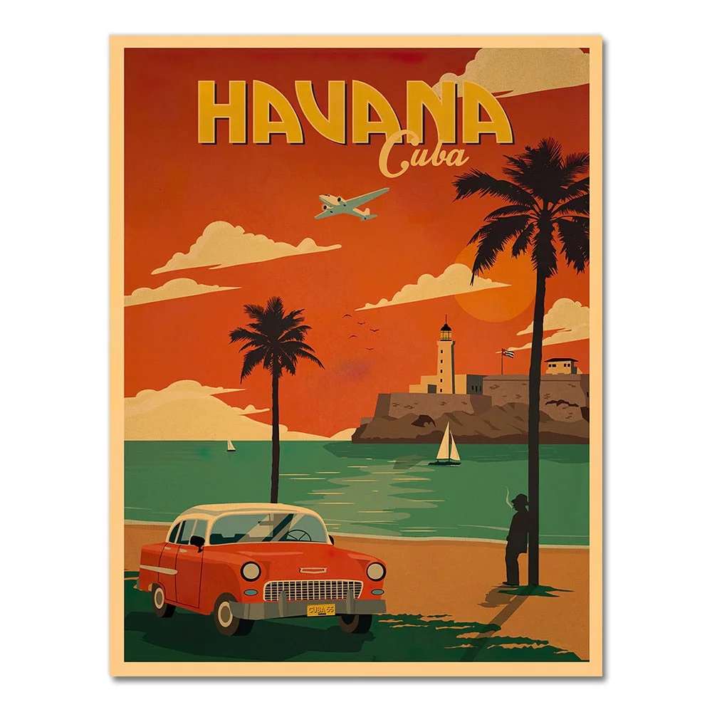 Travel to Cuba Havana Canvas Painting Vintage Wall Pictures Kraft Posters Coated Wall Stickers Home Decoration Pictures Gift