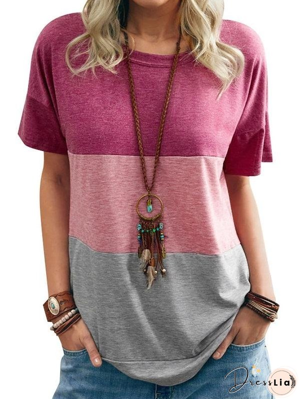Round Neck Loose Bat Pocket Three-color T-shirt for Women