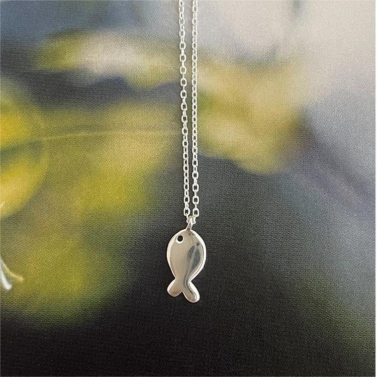 925 Sterling Silver Korean Fish Geometric Silver Electroplating Necklaces