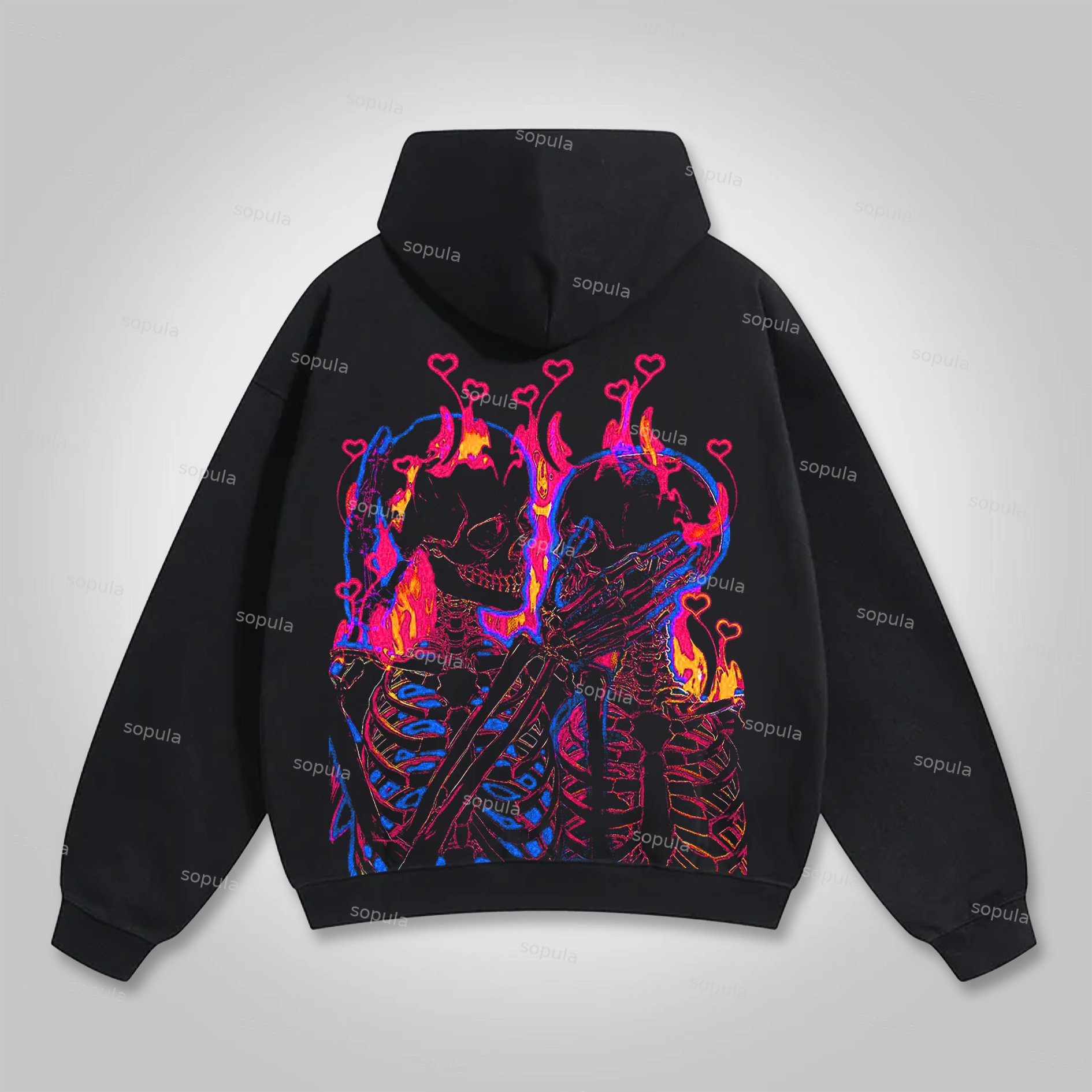 Sopula Til Death Do Us Part Colorful Flame Skeleton Graphic Hoodie