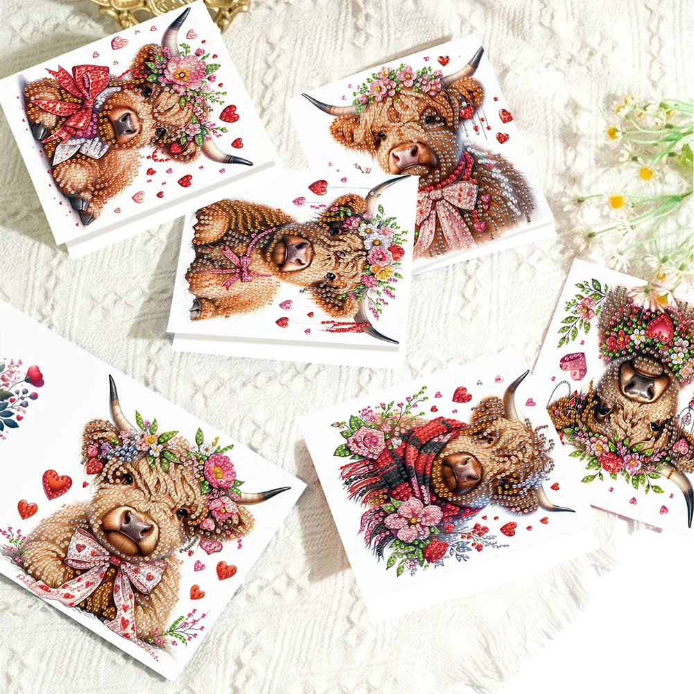 [Upgrade-Laser Card]6Pcs Love Yak Diamond Painting Greeting Card Rhinestones Diamond Wish Card