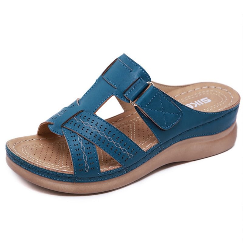 women's Summer sandals Wedges PU Leather Hook loop Sewing Female Roman Sandal for Ladies shoe Retro Sandalias Big size 41-44