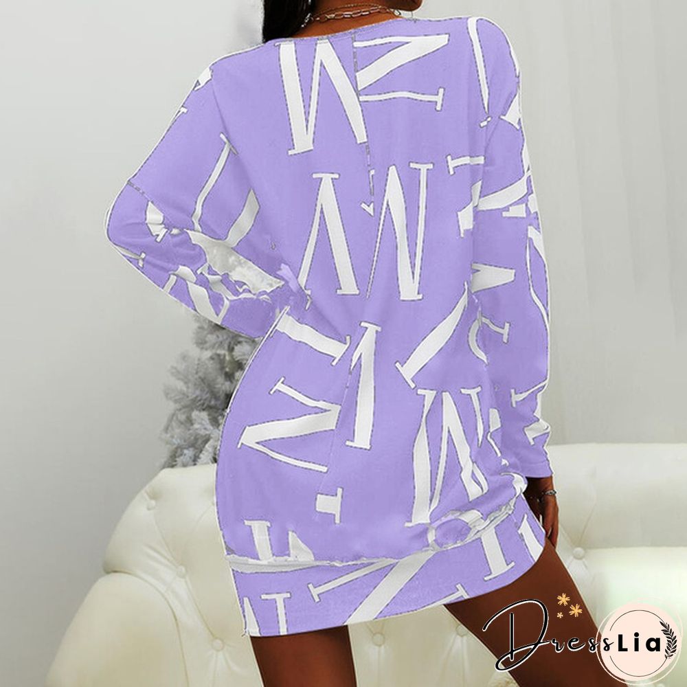 Xs-8Xl Autumn And Winter Dress Plus Size Clothes Women's Casual Long Sleeve T-Shirt Dresses Letter Printed Pullover Sweatshirt Dress Ladies O-Neck Loose Dress Off Shoulder Short Dress Mini Party Dress