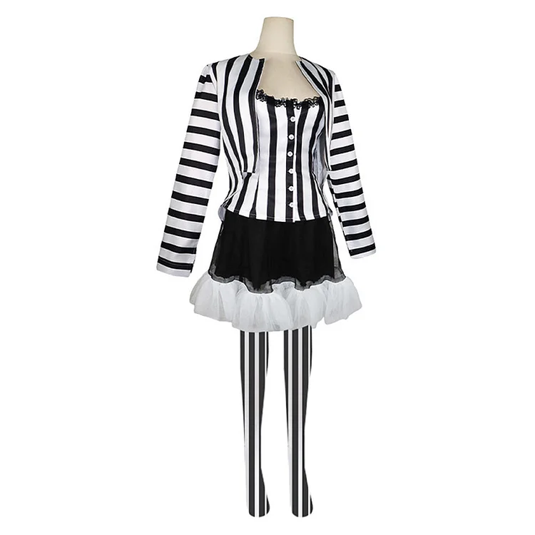 Beetlejuice Beetlejuice (2024) Lydia Black Striped Dress Outfits Cosplay Costume Halloween Carnival Suit
