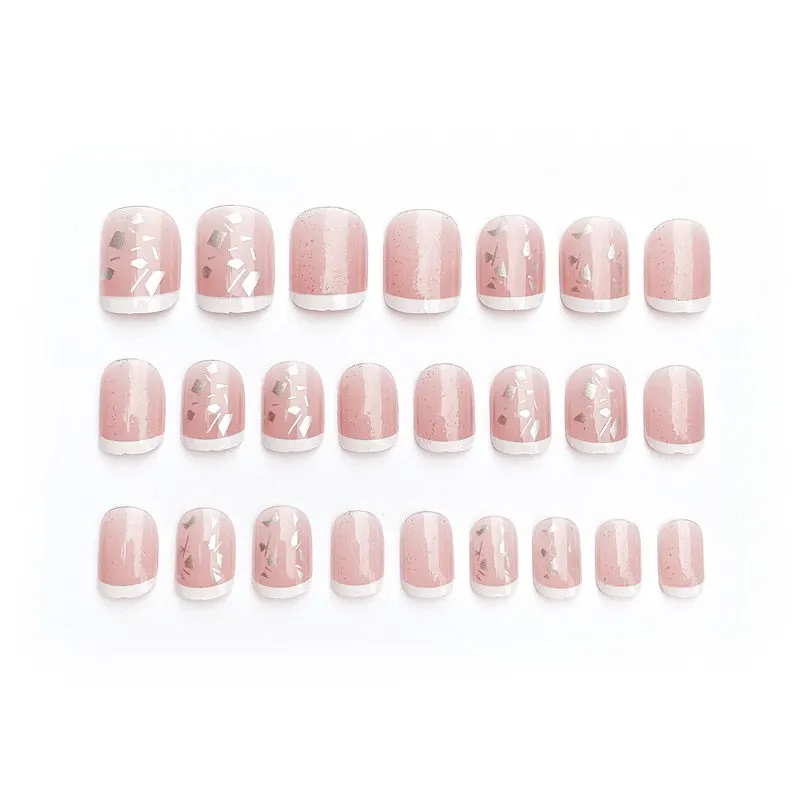 24pcs Natural Temperament French Simple Short Style Acrylic Classical Fake Nails With Glue DIY Art Manicure Products TY-Nail Inspo