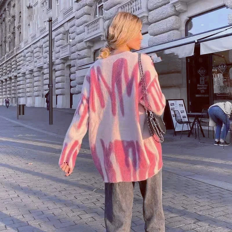 Tossy New Tie-Dye Knit Women's Oversize Sweater Pullovers Long Sleeve Y2k Casual 2021 Winter Streetwear Loose Pull Femme Jumper