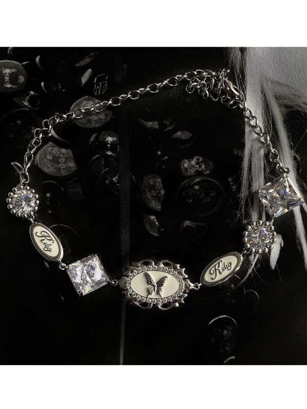 Gothic Dark Butterfly Letter Copper Choker