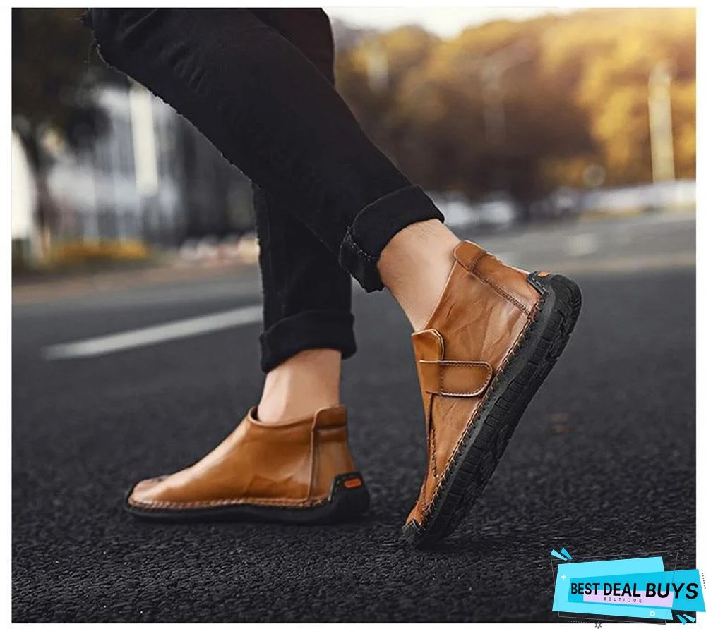 Men Snow Boots Leather Plush Man Ankle Boots Warm Fur Men's Boots Autumn Men Shoes