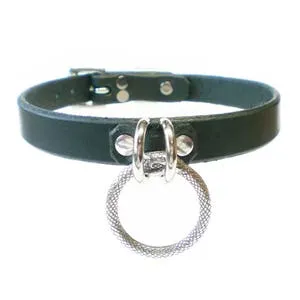 pornhint Pornhint BDSM Collar Bondage Day Collar for Fetish Slave or Sub w/Eternity Snake Ring, 5/8" Leather Choker