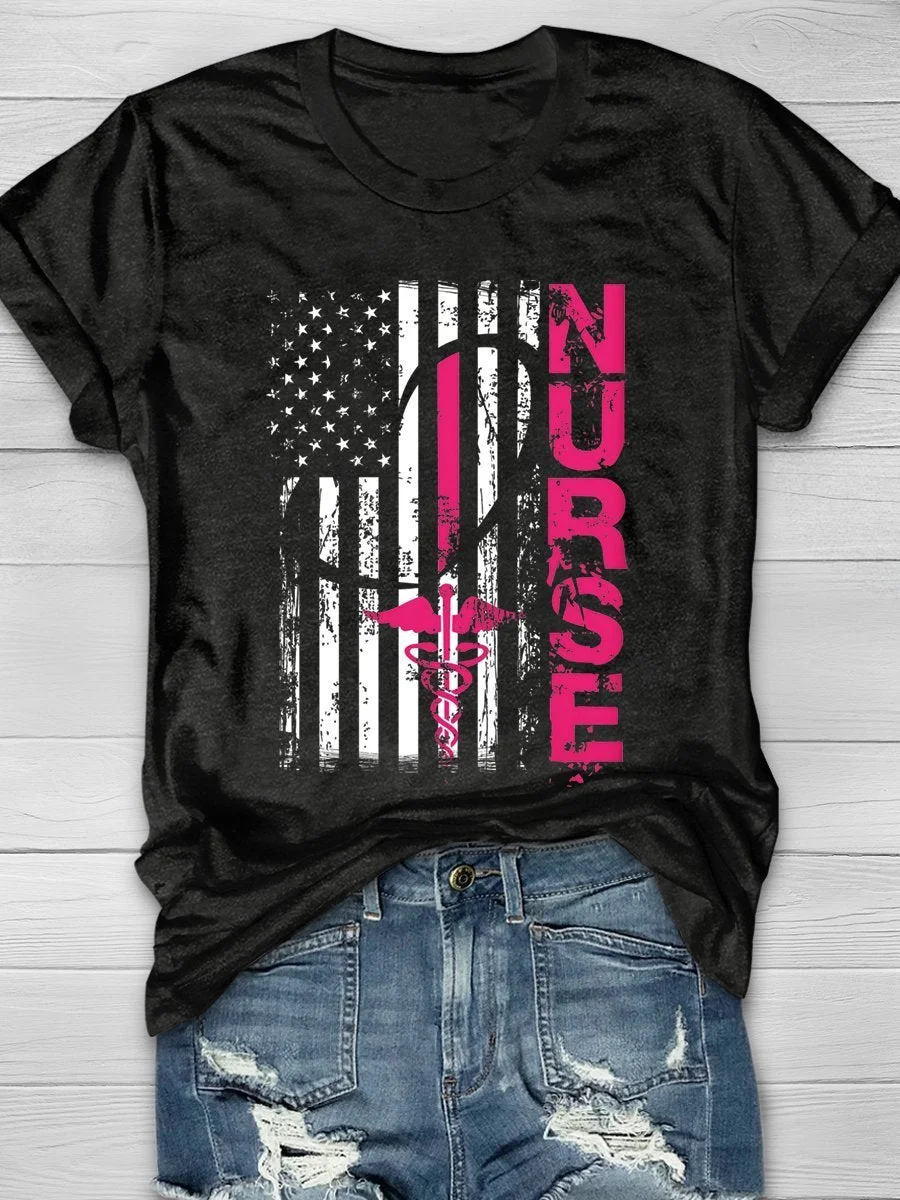 Nurse Flag Print Short Sleeve T-shirt
