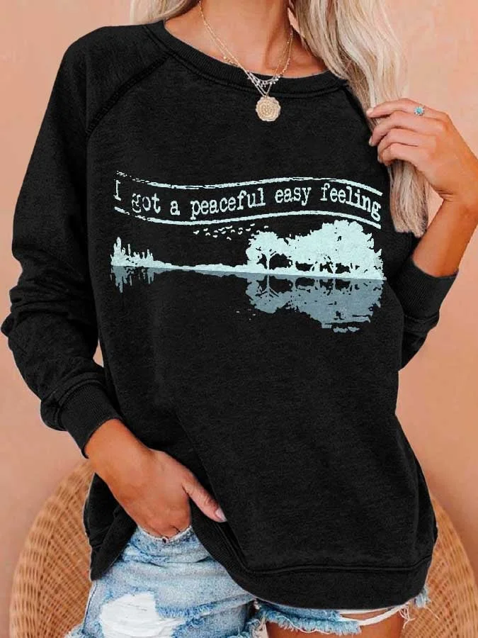 Hippie Guitar Lake Whisper Words Of Wisdom Let It Be Fashionable Print Long Sleeve Sweatshirt socialshop